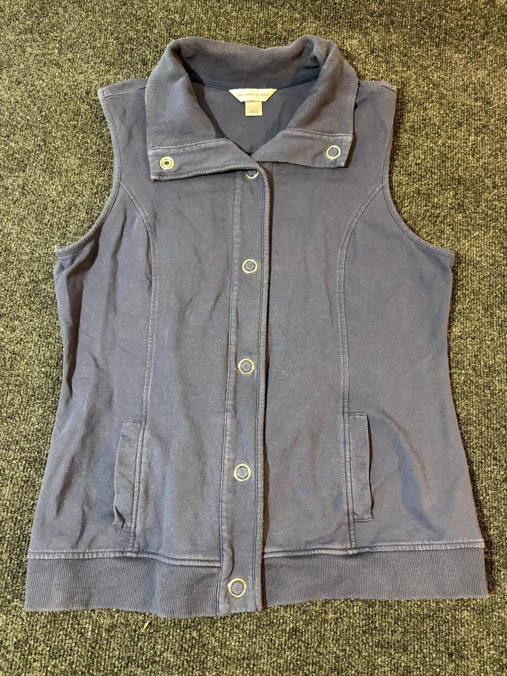 Christopher & Banks Vest Womens L Blue Snap Front Collared French Terry Casual